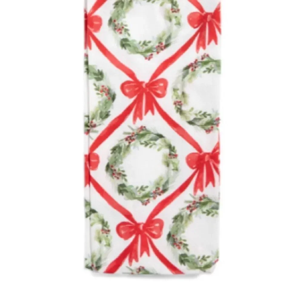 Sincerely Santa White Red Green Christmas Wreath Red Bow Canvas Wine Gift Bag